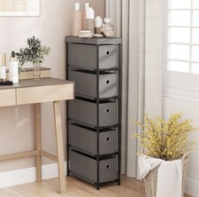 COSTWAY Narrow Dresser Slim Storage Tower with 5 Drawers-grey