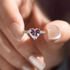 14K White Gold Finish 2 Ct Heart Cut Pink Sapphire Diamond Engagement Ring