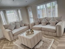 Ark Future Full set 3+2 Seater Sofa Set with Coffee Table Cream Plush Velvet