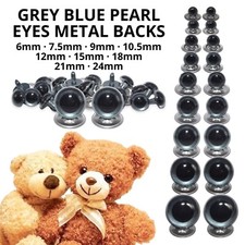 GREY BLUE PEARL Eyes Metal Safety Backs Crystal - Teddy Bear Soft Toy Animal