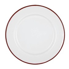 1x Red 25.5cm White Enamel Dinner Plate Metal Outdoor Camping Food Dishes