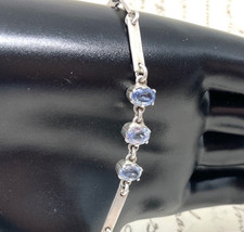Silver (untested) BRACELET  Link Bar Chain 5.3g TANZANITE? IOLITE? 20.5CM 18 "
