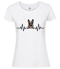 HEARTBEAT DOG, PUPPY LADIES WHITE T-SHIRT, Dog Lovers, Choose your own breed C-G