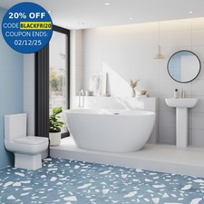 Bathroom Suite 1500mm Freestanding Bath Toilet WC & Sink Basin Full Pedestal