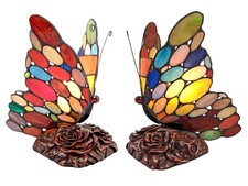 22.5CM TIFFANY STYLE TABLE LAMP BUTTERFLY SPOT GLASS SHADE FREE LIGHT BULB