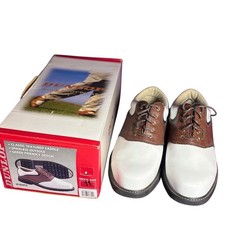 Dunlop Men's Size 11 Golf Shoes Classic Textured Saddle Spikeless White Brown