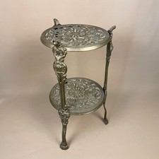 Vintage Brass Plant Stand Two Tier Ornate Floral Rococo Style Table Claw Feet