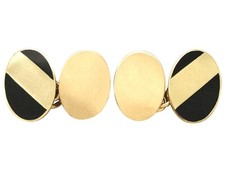 18Carat Yellow Gold and Black Enamel Cufflinks - Vintage 1984