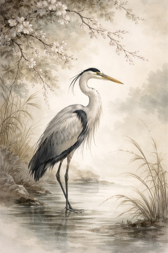 Japanese style heron oriental - heron,