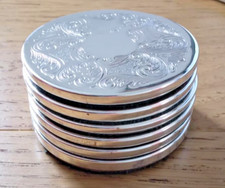Cute Vintage EPNS Floral Etched "Mini" Coaster Set x 6 (No holder) 2.75" Width