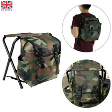 2in1 Oxford Fishing Tackle Backpack Bag Camping Foldable Stool Seat Chair Set UK