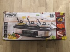 Tower T16015 300W 3 × 1.5L Pot Slow Cooker Food - Stainless Steel