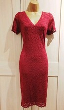 Stretchy red vintage 1940s 50s lace pencil wiggle evening cocktail dress size 14