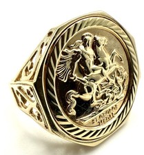9ct Gold George Dragon Ring Gent’s Gold St. George Medal Ring Large Size For Him