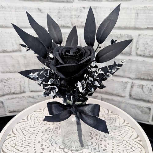 Black faux rose - glass, vase