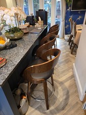 Walnut Bar Stool, Swivel,  Black Faux Leather Seats with Chrome Foot Rail