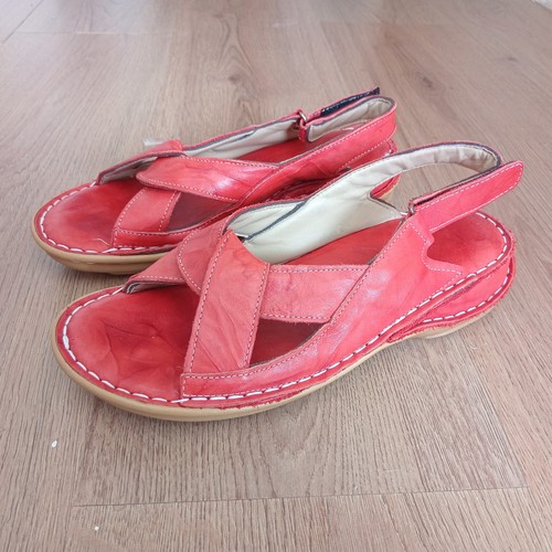 Red coral all leather - leather, sandals