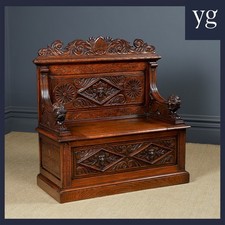 Antique English Small 3.5ft Oak Kitchen Hall Pub Box Settle Monks Bench Pew Seat