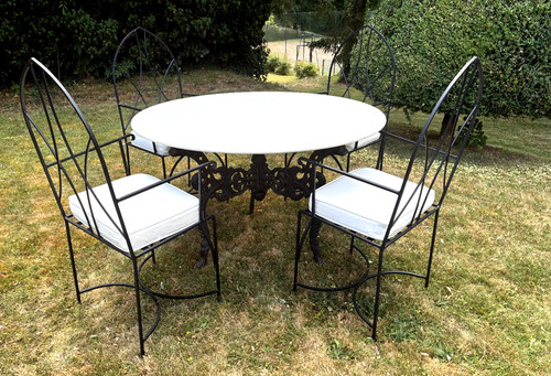 Wrought iron marble top table - wrought,