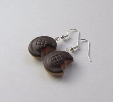 Handmade Unusual Fun Novelty Fimo Orange Jaffa Cake Biscuit Earrings - Gift Idea