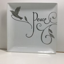 Everyday White® Porcelain Peace Plate Tray Silver on White Great  For Holiday