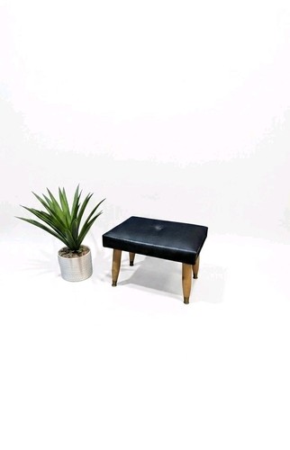 Vintage black vinyl footstool - vinyl,