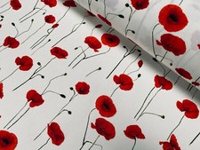 Red Poppy Flowers Fabric Linen