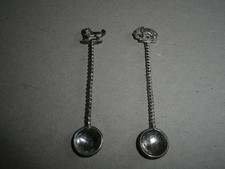 Antique Silver Coin Spoons. Two Annas India. with Elephant & Dog Top. 10.26g.