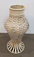 Vintage Metal Framed Rattan Wicker Vase