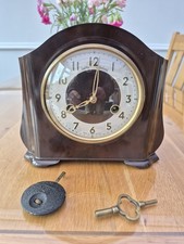 Smiths Enfield Vintage Mechanical Chiming Mantel Clock Brown. Spares Or Repair.