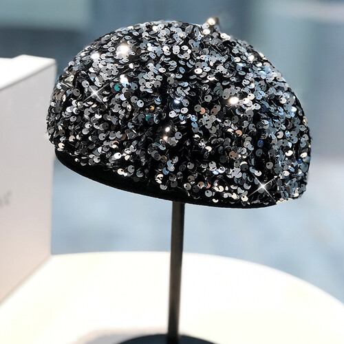 Women bling sequin beret hat - bling,