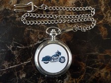 HARLEY DAVIDSON MOTORCYCLE CHROME POCKET WATCH WITH CHAIN