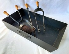 Ash Pan + Fire Tools Poker Tongs Brush Shovel 44cm x 23cm x 8cm Woodburner BLACK