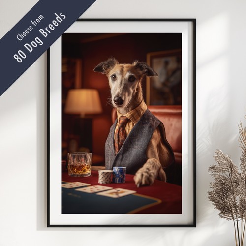 Funny dog playing poker print - playing,