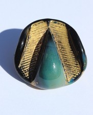 BIMINI Large Button 1940s Orplid Lucie Rie Pressed Glass Flower Pot Logo England