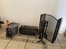 Cast Iron Fire Basket with Decorative Supports and Accessories for Fireplace