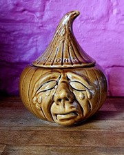  Crying Onion Face pot Vintage Ceramic Rich Brown Colour 1960s Rare VGC