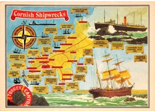 MAP POSTCARD CORNISH SHIPWRECKS  CONTINENTAL SIZE VERY GOOD
