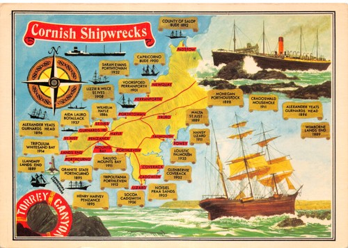 Map postcard cornish - map,