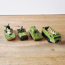 Matchbox Army Vehicles x4 Personnel Carrier Swamp Rat Jeep Gun Lesney 70's Origi
