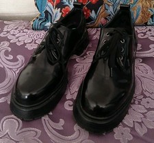 ZARA Ladies Smart Midnight Black Faux Leather Lace-Up Stylish Brogues EU 37/UK 4