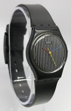Vtg 1984 Swatch LA100 Miss Pin Stripe Miss Chanel 25mm Quartz Ladies Wrist Watch