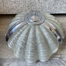 Vintage 1930s Clam Shell Odeon Pendant Ceiling Light Lamp Shade Art Deco Chrome