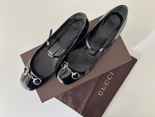 Black leather Gucci Mary-Jane flat ladies shoe silver horse-bit EU40/UK6.5