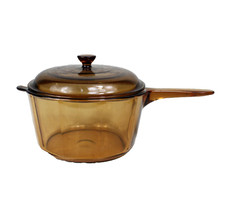 Vision Corning Ware France Glass Sauce Pan Pyrex with Lid Amber 1.5L