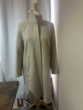 Petite 12 Angora Wool Beige Ladies Funnel Coat Faux Fur Trim Capsule Wardrobe