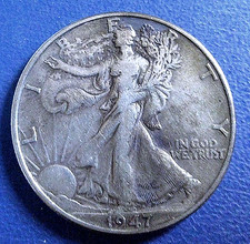 USA:  1947 Walking Liberty Half Dollar, Philadelphia, .900 silver - very fine