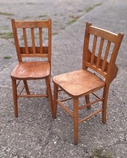 2 x Vintage Chapel Chairs Elm Beech Wood  with shelf Back pair