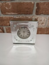 Laura Ashley Home Mirrored Glass Mantle Clock with Etched Flowers Working