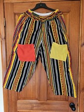 Panto/Fancy Dress Adult Bright  Stripey Knee Length Trousers. Elasticated Waist.
